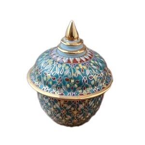 Benjarong Jar Hand Painted Porcelain Gold Trim Thailand 3 Inch